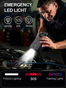 Arrancador de salto de compresor de aire, banco de energía - Carga rápida de teléfono, cargador de batería de automóvil, luz LED de emergencia, inflado rápido, detección de presión de neumáticos, reforzador de batería de automóvil portátil de 12V - Multicolor - Ver 7