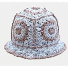 Women Crochet Bucket Hat Knit Handmade Foldable Beach Hat Cute Hand Woven Fishing Hat - Màu xanh lam - Xem 4