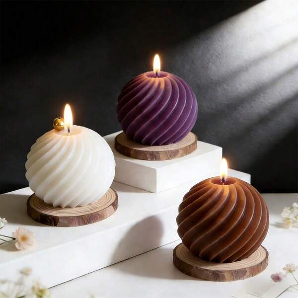 3D Rotating Striped Ball Silicone Mold, DIY Geometric Spiral Ball Candle, Soap, Clay Craft Tool, Handmade Home Bedroom Decor, Birthday Party Gift, Candlelight Dinner Decoration
