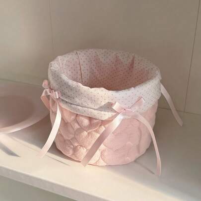 1 pièce Mignon panier de rangement en dentelle 3D rose et bleu, organisateur de bureau pour pinceaux de maquillage et soins de la peau, décoration de bureau, support organisateur de cosmétiques, panier de pique-nique portable, cadeau pour la Saint-Valentin/la rentrée scolaire