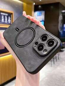 奢华哑光皮革手机壳，兼容 17 Pro Max、17 Pro、17、16、15、14、13、12 Pro Max Plus、16E、17 Air、11，支持磁吸式无线充电，带摄像头保护盖 - 深灰色 - 查看 2