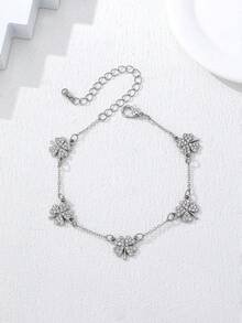 1 chiếc vòng tay bạc hình cỏ bốn lá, phụ kiện cao cấp, tối giản, thanh lịch, thích hợp cho tiệc tùng, lễ hội, tiệc chiêu đãi. - Bạc - Xem 6