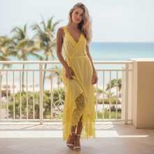 Chic Lace Patchwork Dress – Effortlessly Stylish, Perfect For Summer Parties  Date Nights  Design With Elegant Details - 黃色 - 查看 8