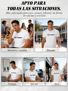 Camiseta de manga corta con cuello redondo, unicolor con letras inglesas impresas, adecuada para uso diario, salir, ocio, deportes, escuela, viajes, reuniones familiares y otras ocasiones - Blanco - Ver 9