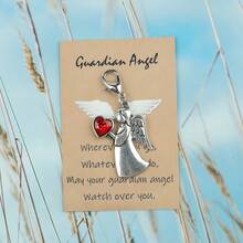 1pc/3pcs Crystal Heart Guardian Angel Blessing Card Silver-Plated Keychain Bag Charm, With Card For Girls - Multicolor - View 8