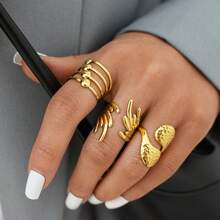 3pcs/1pc Irregular Wing-Shaped Ring, 18K Gold-Plated Stainless Steel Ring, High-End Fashionable And Elegant Lady's Ring, 304 Stainless Steel Ring, Minimalist High-End Personalized Jewelry, Multi-Purpose Design Suitable For Holidays And Daily Wear, Suitable For Girlfriend And Wife, Perfect For Daily Parties And Gatherings - Multicolor - View 8