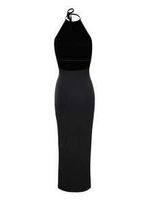 LovelyWholesale Women's Sexy Elegant Spaghetti Strap Backless Solid Color Slim Fit Dress, Summer Party Black - Black - View 9