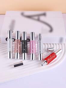 1pc 10ml Refillable Perfume Bottle With Rhinestone Dual-Head Spray & Roll-On Design, Empty Cosmetic Container For Travel - View 1