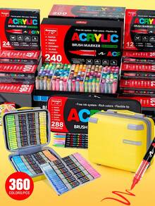 1 支 Direct 液体软头丙烯酸马克笔,288/240/168/120/100/72/60/48/36/24/12 颜色,学生使用,不透明,可堆叠,水彩画笔,DIY 绘画的高品质艺术用品 - 直液式丙烯馬克筆 - 查看 4