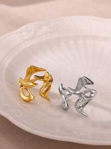 1枚独特不对称几何镂空戒指，18K镀金可调节开口戒圈，时尚配饰，个性化时尚礼物 - 彩色 - 查看 2