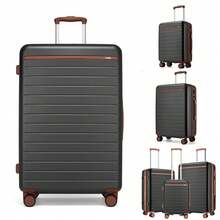 Set di valigie rigide da 3 pezzi, PC+ABS, leggere, bagaglio a mano da 20 pollici, bagaglio da stiva da 24 pollici, bagaglio da viaggio grande da 28 pollici con ruote girevoli a 360°, lucchetto a combinazione, maniglia telescopica, valigia da viaggio business/vacanza per donna, uomo e unisex - Grigio - Visualizzare 1