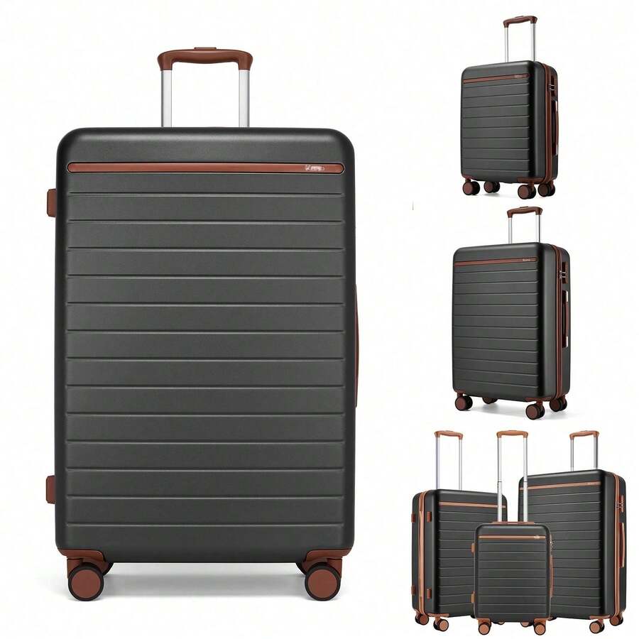 Set di valigie rigide da 3 pezzi, PC+ABS, leggere, bagaglio a mano da 20 pollici, bagaglio da stiva da 24 pollici, bagaglio da viaggio grande da 28 pollici con ruote girevoli a 360°, lucchetto a combinazione, maniglia telescopica, valigia da viaggio business/vacanza per donna, uomo e unisex - Grigio - Visualizzare 1