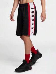 Nike Jordan Air Rise 男士字母運動休閒短褲 聚酯纖維 繫帶式 籃球運動短褲 - 黑色 - 查看 1