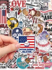 50pcs Baseball Stickers Aesthetic Vibes For Journal, Phone Case, Tablet, Water Bottle, Desk, Helmet, Bike, Luggage, Waterproof Decals - Multicolor - View 7