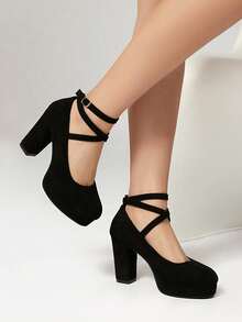 Giày cao gót đế dày chống thấm nước cho nữ, giày cao gót mũi tròn màu đen, giày lười thời trang để đi làm, mọi mùa - màu đen - Xem 2