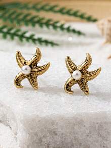 1 Pair Fashionable Versatile Retro Starfish Earrings - Multicolor - View 1