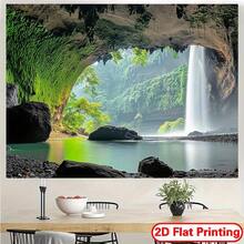 2D Flat, 1Piece Large Nature Landscape Tapestry  Tranquil Waterfall, Greenery, Misty Cliff  Easy To Hang Without Electricity  Decoration Living Room, Bedroom, Office, Party  Available In Multiple Sizes  Durable Polyester Wall Hanging, Suitable Home And Events, Waterfall Scenery, Vibrant Colors, Decorative, Event Planner, 2D Flat - 多色 - 查看 4