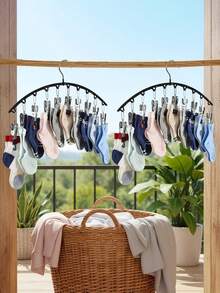 1/2/3pcs Multi-Clip Clothes Hanger, Space-Saving Drying Rack With Multiple Windproof Clips, Perfect For Student Dormitory, Socks, Underwear, Delicate Items Drying Solution, Portable Laundry Organization Hanger With Sturdy Design - Black - View 12