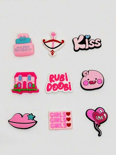 9 piezas de accesorios para zapatos, adecuados para sandalias huecas, pantuflas, zapatos de jardín, zapatos de playa, decoraciones desmontables en forma de oso rosa, corazón y globo, adecuados como decoraciones para regalos de fiestas y cumpleaños
