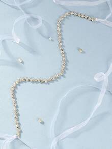 1件女士镶钻婚带，优雅完美，适合新娘婚礼仪式。情人节配饰 - 銀色 - 查看 6