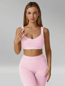 MFVIM 女士春夏运动文胸紧身裤套装，女士休闲运动外套健身两件套，紧身裤具有提臀收腹功能，修身剪裁，透气舒适，适合日常休闲、户外活动、跑步、骑行、瑜伽、普拉提、健身房锻炼。 - 淺粉色 - 查看 10