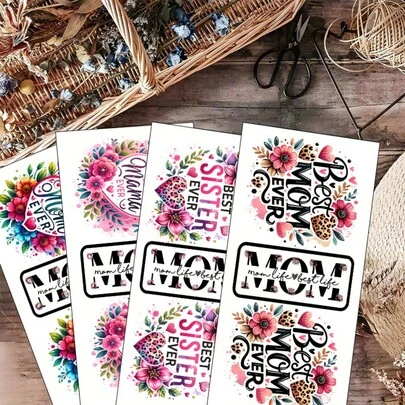 Bộ 4 miếng dán cốc in hình hoa UV chủ đề Ngày của Mẹ, dùng cho cốc thủy tinh 16oz, chống thấm nước, có thể dán lên cốc, bình nước, ly, đồ trang trí thủ công tự làm cho Ngày của Mẹ, sinh nhật, quà tặng Ngày Valentine cho mẹ, chị gái, bà. Dễ dàng dán, lấy cảm hứng từ cuộc sống và gia đình.