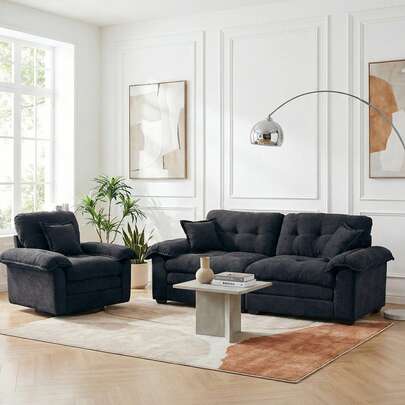 Divano modulare a 2 posti in ciniglia (213 cm), seduta profonda con anima a molle insacchettate e memory foam, divano compatto per piccoli ambienti e appartamenti