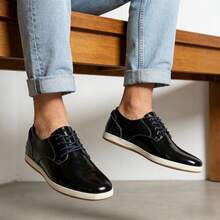 男士休闲运动鞋，PU鞋面，后跟耐磨设计，橡胶鞋底，舒适步行鞋 - 黑色 - 查看 5