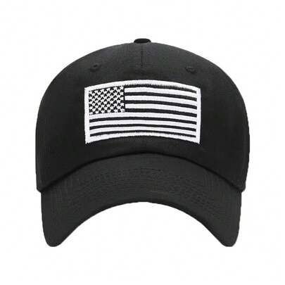 超大号美国国旗刺绣纯色棒球帽，宽帽檐，黑色户外老爹帽，男女通用