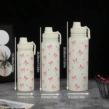 1個 600ml/800ml/1000ml 蝴蝶結&愛心防漏真空保溫瓶 304不鏽鋼太空水壺，大容量健身運動戶外旅行車用飲水瓶 - 米色 - 查看 10