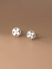 1pc 925 Sterling Silver Cubic Zirconia Inlaid Small Disc Cross Flower Round Stud Earrings - Single Earring - View 8
