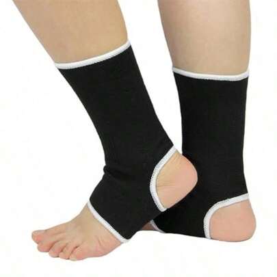 1 đôi ống hỗ trợ khớp mắt cá chân, thiết kế hở gót, chất liệu vải dệt kim nhẹ, thoáng khí, độ nén vừa phải, dùng được cho cả nam và nữ.