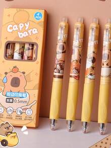 4支装黑色喵喵小喵可擦热敏按压式笔，积极姿势中立笔，蓝黑莫艺可擦笔 - 彩色 - 查看 7