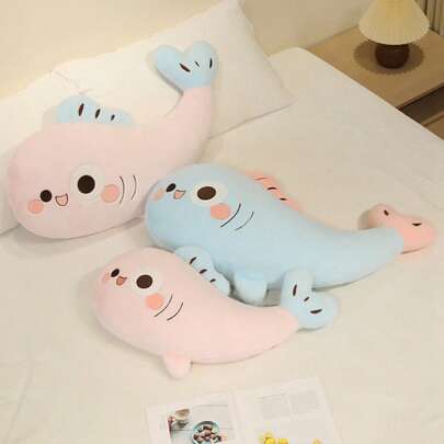 1个可爱毛绒鱼抱枕娃娃，趣味鱼形抱枕，可用于午睡、沙发靠垫、家居装饰，生日/复活节/母亲节礼物