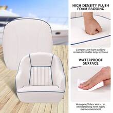 Asiento ergonómico de capitán para bote, Respaldo ajustable y espuma de alta densidad impermeable, Vinilo marino resistente a UV y corrosión, Instalación rápida, ideal para pesca y navegación - Blanco y azul - Ver 3