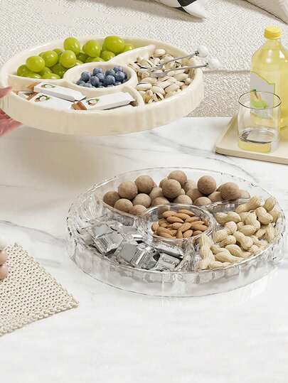 1个波纹图案水果盘，奢华优雅分隔式零食托盘，厨房/客厅水果盘