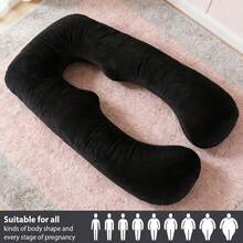 Large U-Shaped Pregnant Woman Pillow, Waist Protection Multifunctional Pregnant Woman Pillow, Abdominal Support Pillow For Sleeping On Side. - Black - View 3