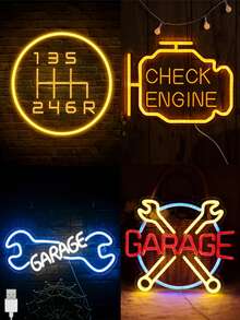 Garage Neon Light Set - Gear Shift/Engine Check/Garage Style - Car Enthusiast Decor Lights - Multicolor - View 1