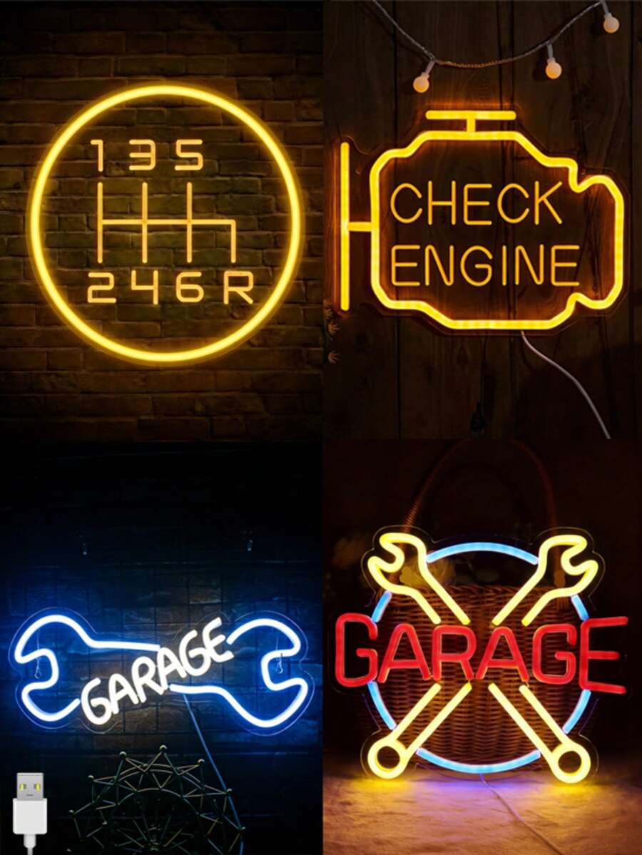 Garage Neon Light Set - Gear Shift/Engine Check/Garage Style - Car Enthusiast Decor Lights - Multicolor - View 1