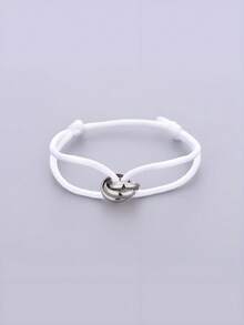 1pc Handmade Adjustable Stainless Steel Triple Circle Hollow Thin Bracelet, Unisex Couple Gift (Slight Color Difference May Exist Between Actual Product And Image Due To Lighting And Angle During Photography) - Silver - View 17