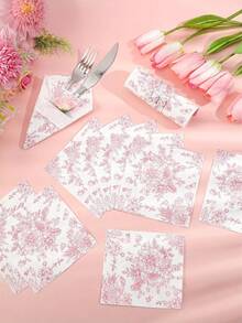 20 Stück rosa Blumen-Cocktailservietten, rosa und weißes Vintage-Blumen-Schmetterlingsmuster, geeignet für Muttertag, Hochzeit, Brautparty, Babyparty, Nachmittagstee-Party - mehrfarbig - Übersicht 6