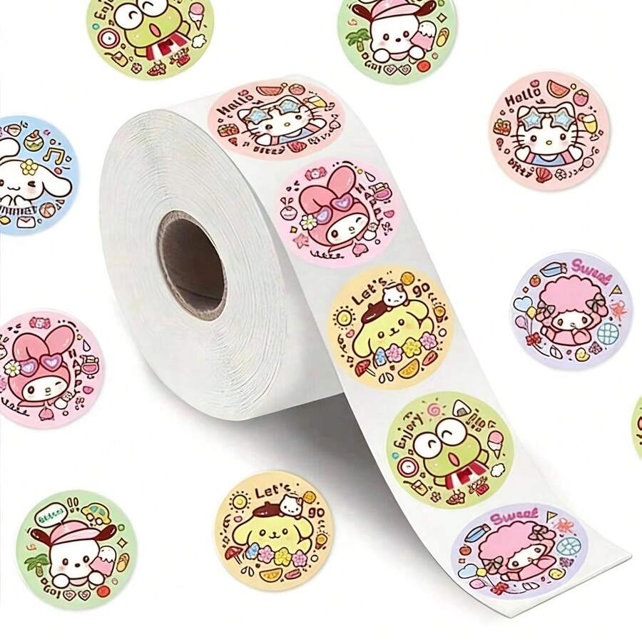 SANRIO 500 miếng/cuộn Hình dán nhân vật hoạt hình dễ thương, bao gồm [Nhân vật hoạt hình 1], [Nhân vật hoạt hình 2], Hình dán trang trí thích hợp cho quà tặng tự làm, niêm phong, nhãn trò chơi và quà tặng đáng yêu. - Nhiều màu - Xem 1