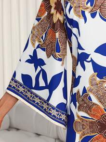 Rochie de damă cu imprimeu de pădure tropicală și tiv cu franjuri, potrivită pentru naveta zilnică și vacanțe casual. Această nouă rochie de primăvară/vară cu imprimeu prezintă un stil casual elegant. - Albastru - Vizualizare 8