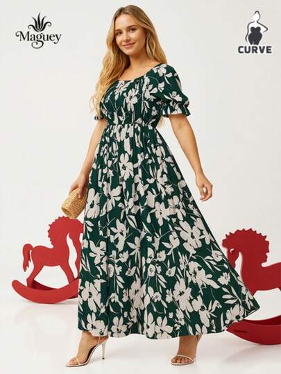 Vestidos Estampado Talla Grande con Manga, Estilo Vintage Cómodo para Fiestas y Celebraciones