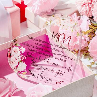 Quà tặng Ngày của Mẹ - Vật kỷ niệm hình trái tim bằng acrylic - Quà cưới năm 2026 - Do con gái tặng - Cảm ơn mẹ vì đã là người mẹ tuyệt vời nhất - Vật kỷ niệm hình trái tim - Quà tặng Ngày của Mẹ hạnh phúc dành cho cô dâu