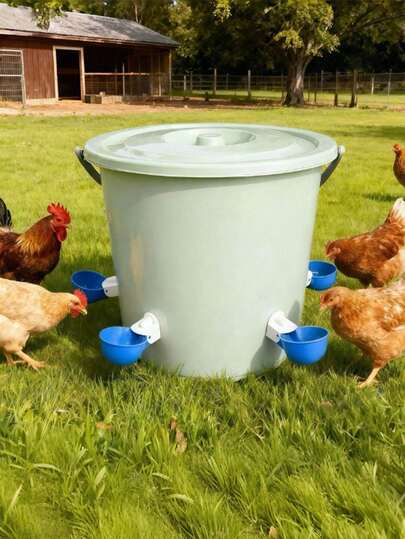 Automatic Poultry Drinker Set - Large Blue Chicken Drinking Cup, Suitable For Chickens, Ducks, Geese, Turkeys And Rabbits - 5 Pieces (Water Bucket Not Included)