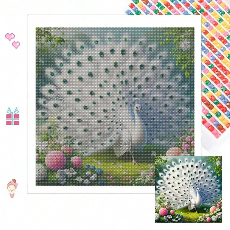 1幅DIY钻石画 - 动物主题，孔雀羽毛图案，全圆形亚克力钻石，马赛克工艺，适用于客厅、卧室、办公室 - 独特创意礼物 - 查看 1