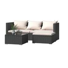 GartistGo 4 Pieces Rattan Garden Sofa Outdoor Patio Furniture Set With Washable Cushions And Glass Table - Black - View 8