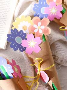 6pcs DIY Greeting Card Flower Bouquet Set, Includes Various Bouquet Designs, Suitable For Mother's Day, Wedding, Birthday Celebration, Thank You Cards, And Sunflower Cards - Sunflower - View 7