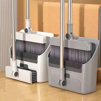 3-In-1 Broom And Dustpan Set, White, Vertical Storage, Space-Saving, Soft Bristles, Ground Cleaning, Efficient Dusting, Ergonomic Handle, Anti-Break, Quick Clip Design, Multipurpose For Home, Apartment, Shop, Balcony, Minimalist Home Decor